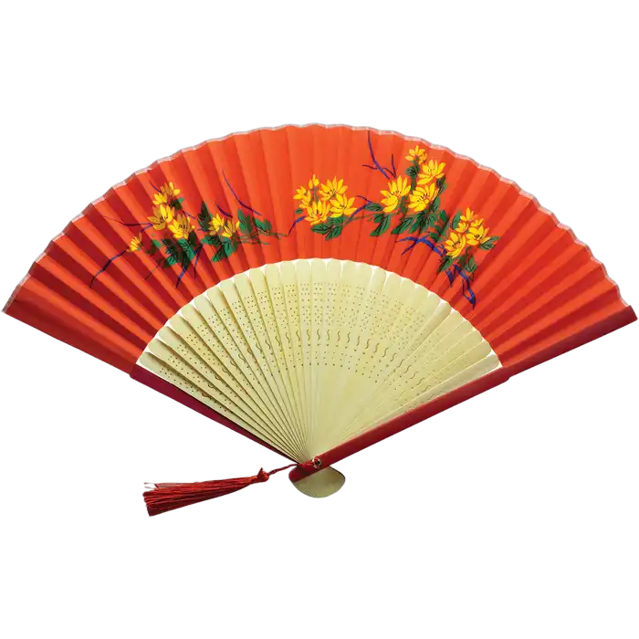 Jade Temple Handfächer 23cm Rot/Blau Rahmen Hell