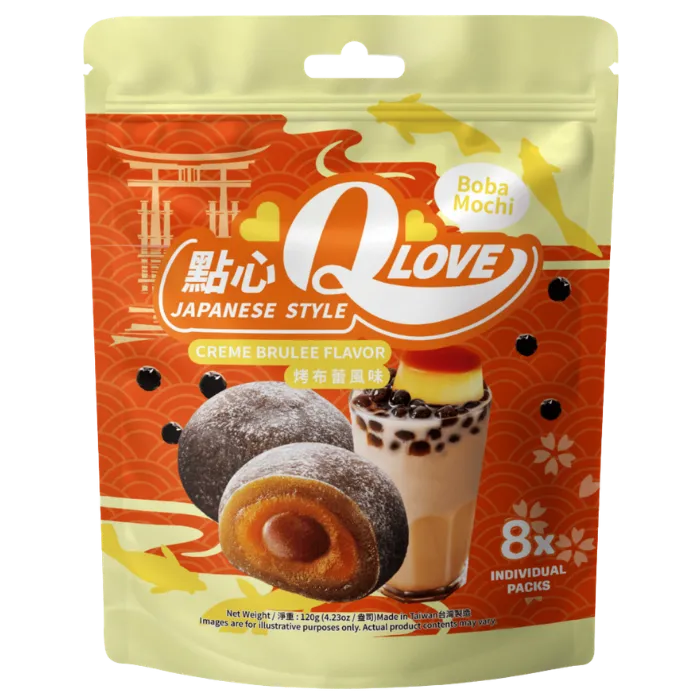 QLove Mochi Boba Creme Brulee Standing Pouch 120G – Crème-Brûlée-Mochi